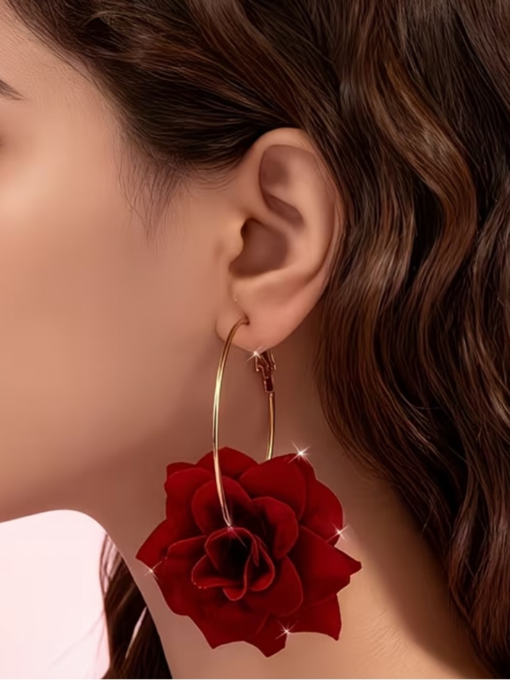 Deal ‼️3 for $20‼️ Red Rose Hoop Drop Earrings - Women Jewelry